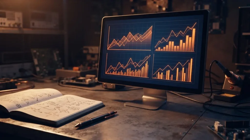Profesional técnico analizando datos de posicionamiento SEO en su escritorio
